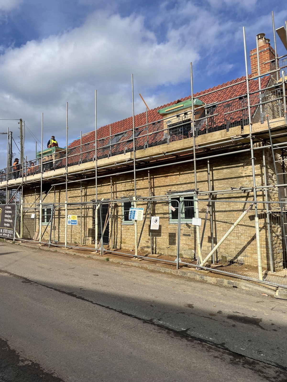 Pepys Lane - Roof tiling and scaffolding in progress